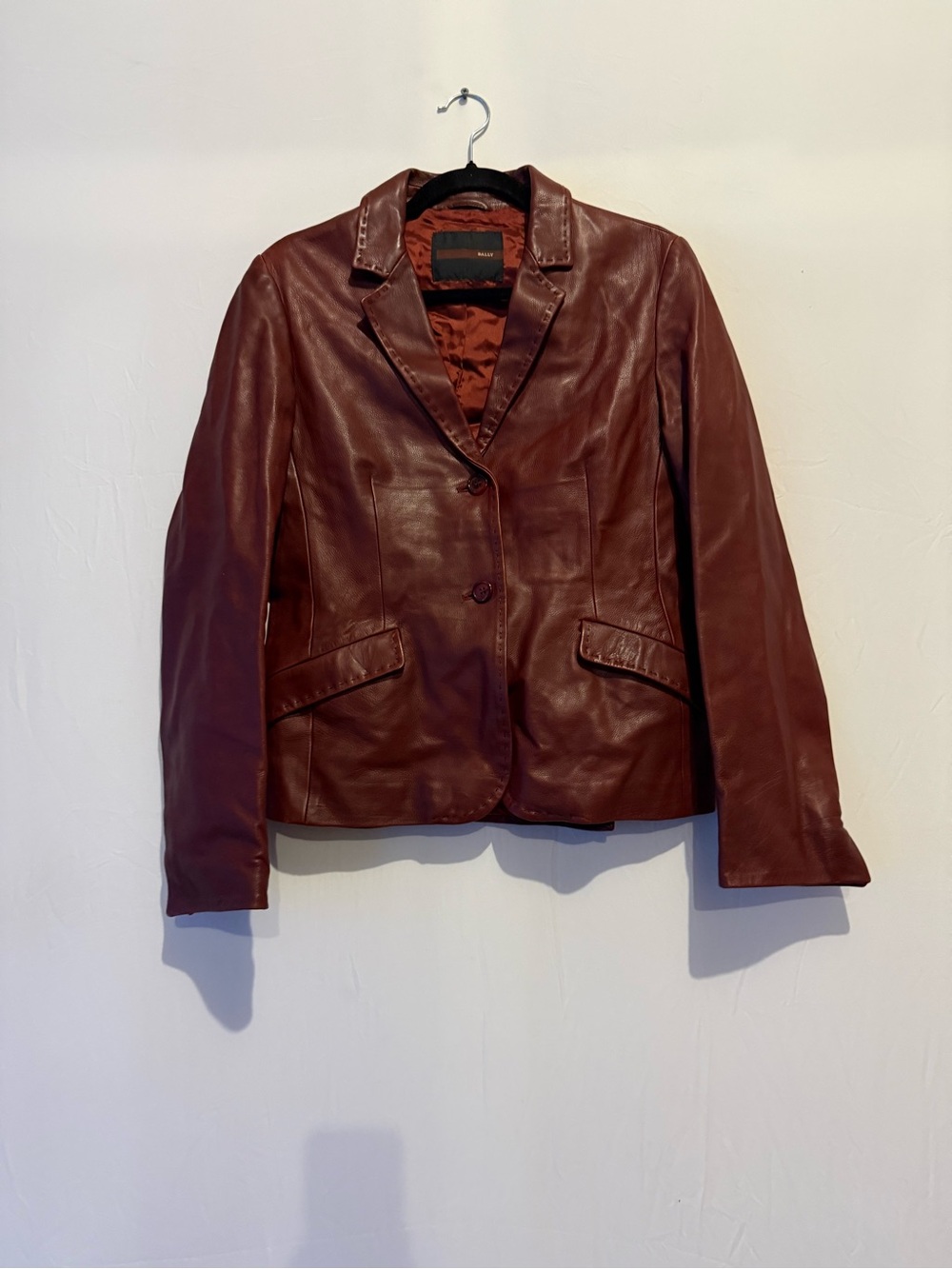 BALLY Women's Red Leather Blazer Jacket Size 40